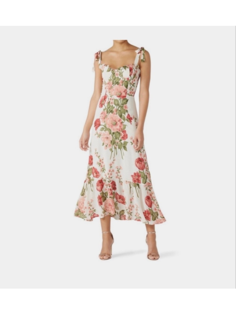 Reformation Nikita Etienne Floral Midi Dress Size 2 Tie Strap Cottagecore